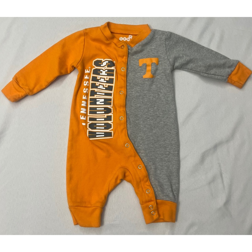 Gen2 Tennessee Volunteers Baby Romper 0-3M Orange Gray Snap Front Long Sleeve